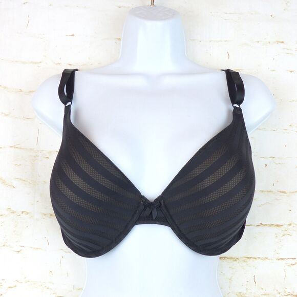 Maidenform T-Shirt Bra Womens Black Beige Stripe 40D Style 05701 Underwire Lined - Picture 8 of 12